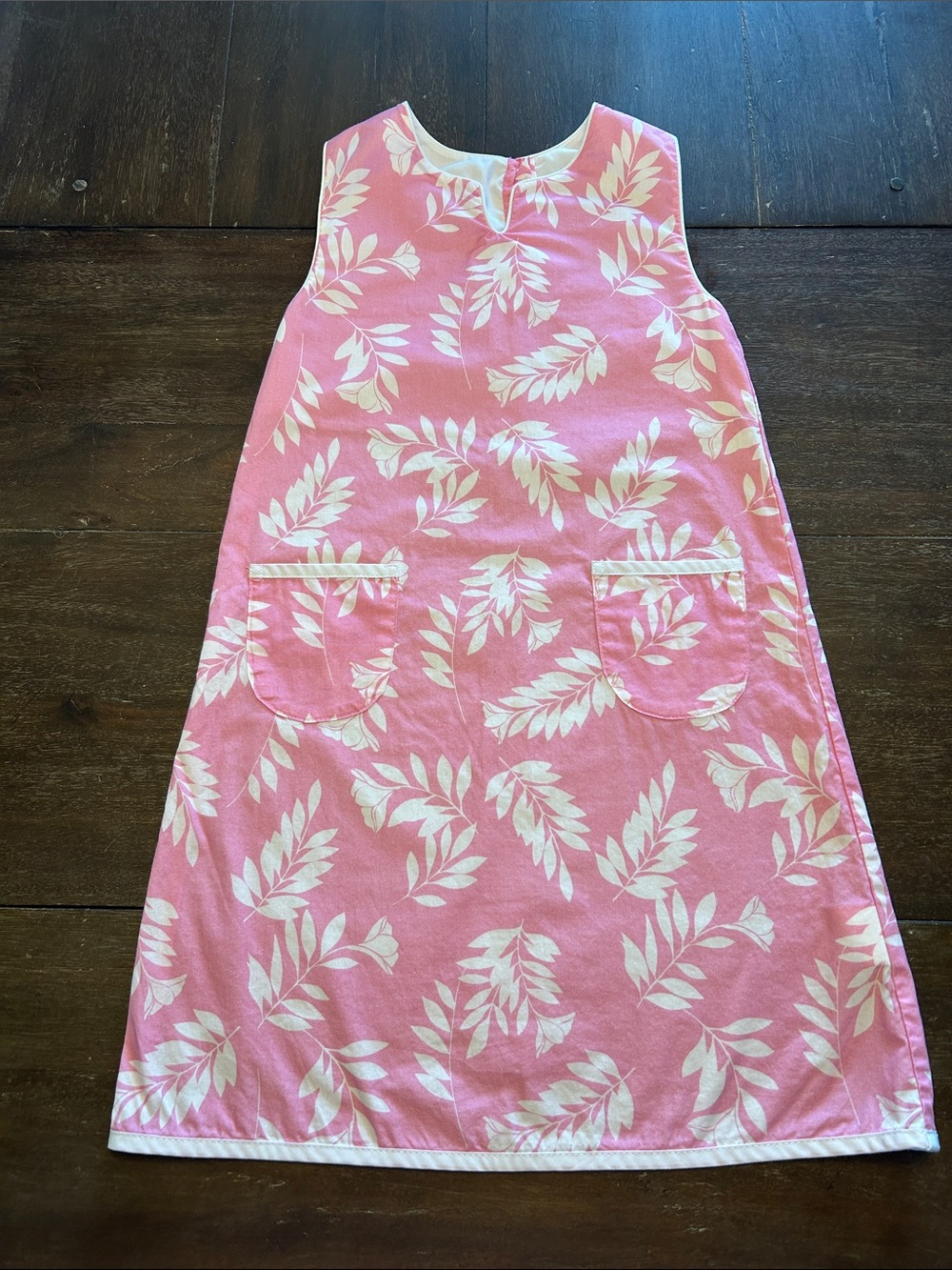 Little English Pink/ White Leaves Cotton Sleeveless Dress
